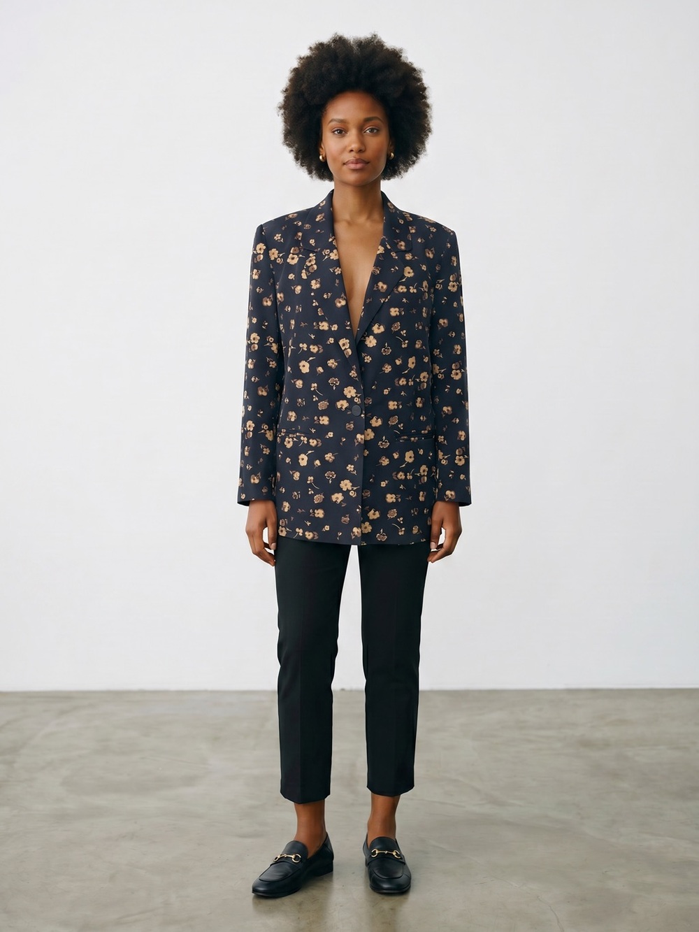 Vintage Saks Fifth Avenue Floral Print Black Blazer with Beige Blossoms - Picture 1 of 9